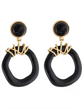 Tory Burch black + gold wrapped door knocker lightweight statement earrings